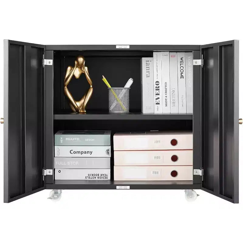 Metal Printer Stand with Storage, Mobile Rolling File Cabinet with Doors and Adjustable Shelf