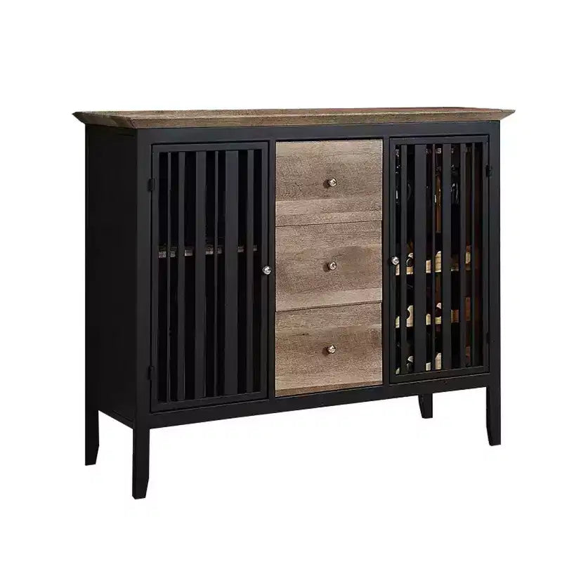47" Sideboard Buffet with 3 Drawers, Antique Oak Brown and Black, MDF and Metal