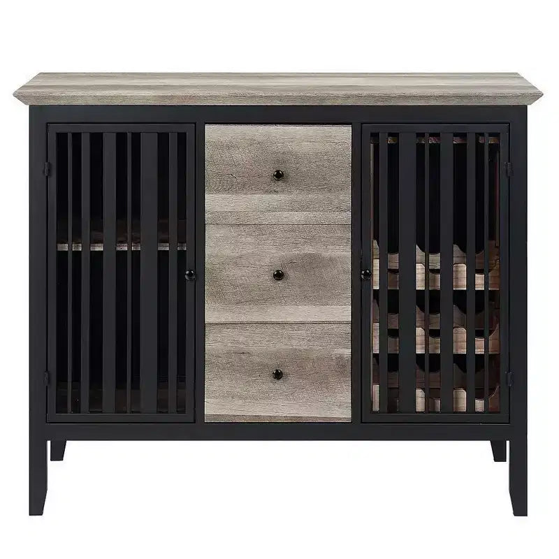 47" Sideboard Buffet with 3 Drawers, Antique Oak Brown and Black, MDF and Metal
