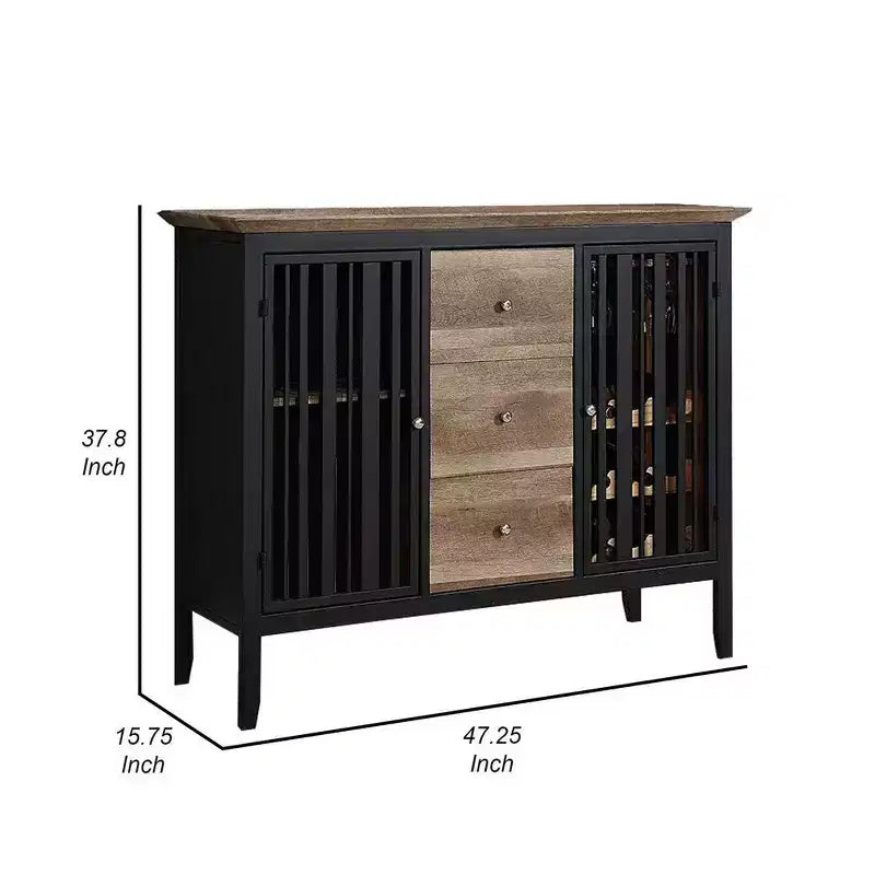 47" Sideboard Buffet with 3 Drawers, Antique Oak Brown and Black, MDF and Metal