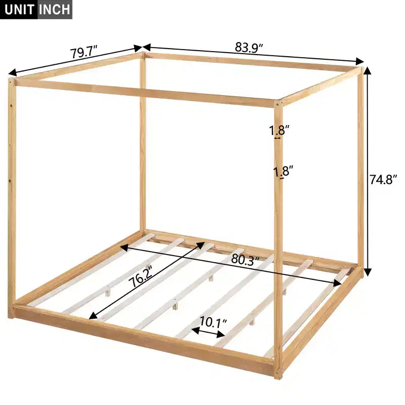 Canopy Platform Bed with Wooden Frame, Low Base Support Legs, Easy Assembly