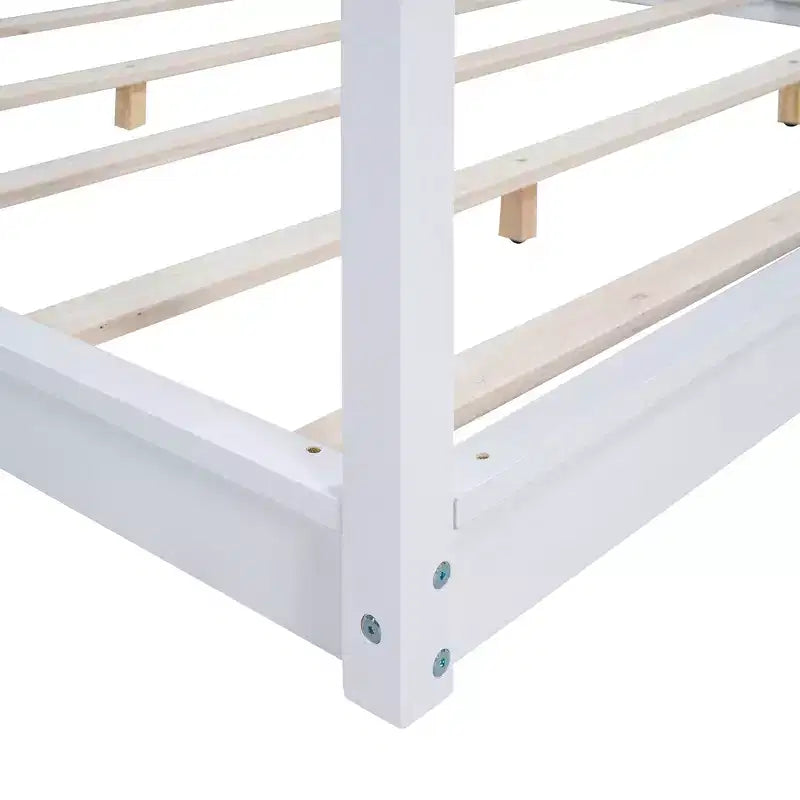 Canopy Platform Bed with Wooden Frame, Low Base Support Legs, Easy Assembly