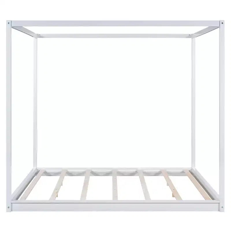 Canopy Platform Bed with Wooden Frame, Low Base Support Legs, Easy Assembly