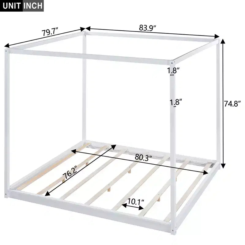 Canopy Platform Bed with Wooden Frame, Low Base Support Legs, Easy Assembly