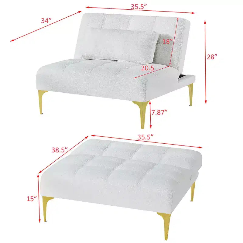 Convertible Futon Sofa Bed with Adjustable Backrest, Teddy Fabric Upholstery and Metal Legs