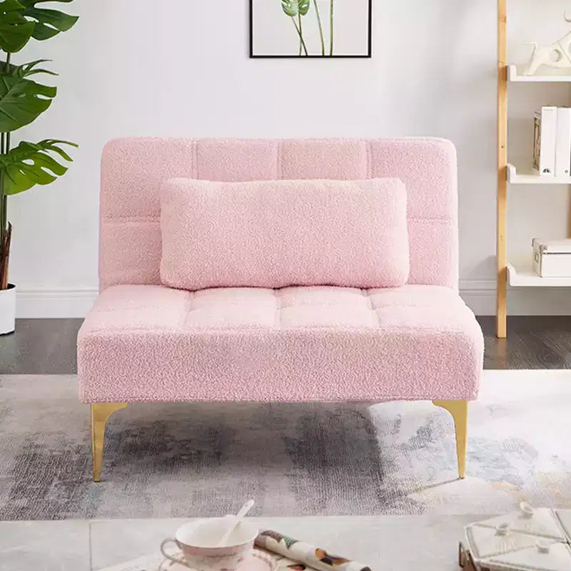 Convertible Futon Sofa Bed with Adjustable Backrest, Teddy Fabric Upholstery and Metal Legs
