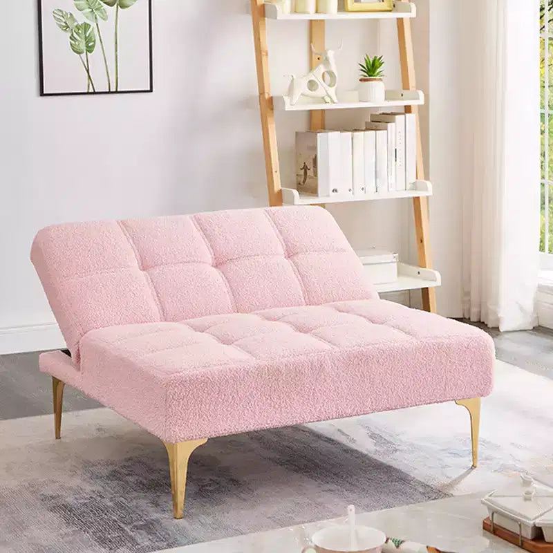 Convertible Futon Sofa Bed with Adjustable Backrest, Teddy Fabric Upholstery and Metal Legs