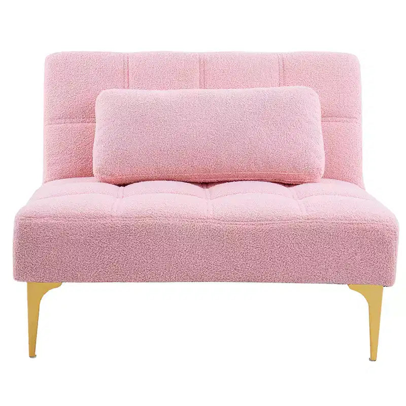 Convertible Futon Sofa Bed with Adjustable Backrest, Teddy Fabric Upholstery and Metal Legs