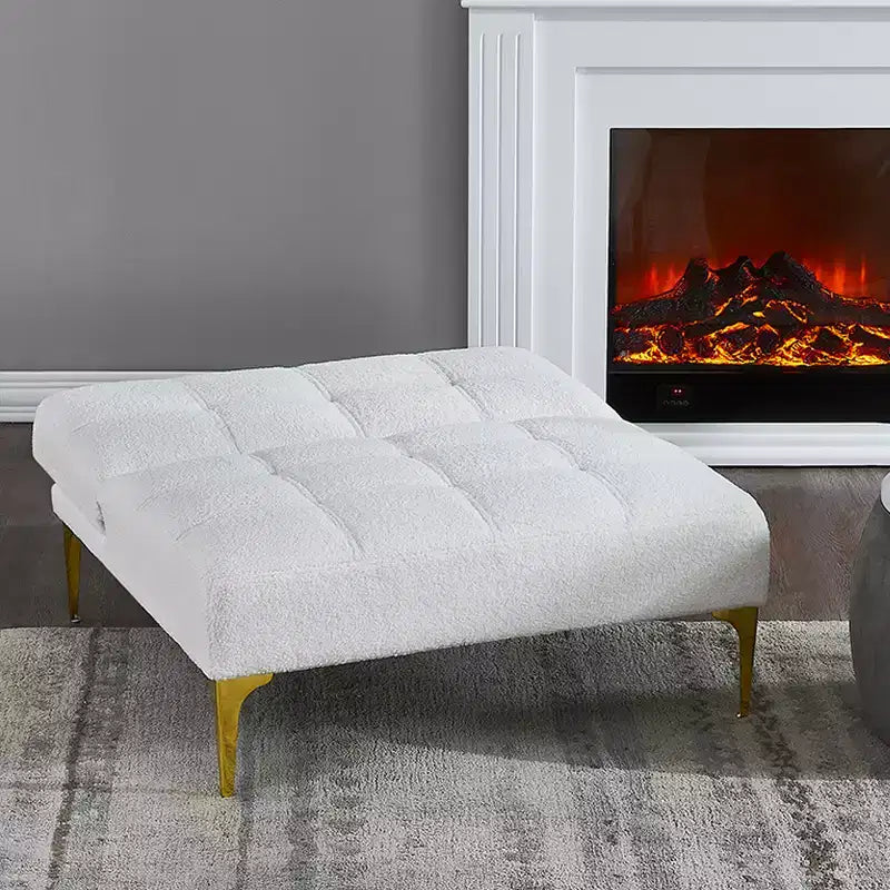Convertible Futon Sofa Bed with Adjustable Backrest, Teddy Fabric Upholstery and Metal Legs