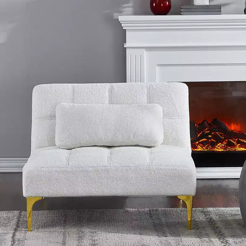 Convertible Futon Sofa Bed with Adjustable Backrest, Teddy Fabric Upholstery and Metal Legs