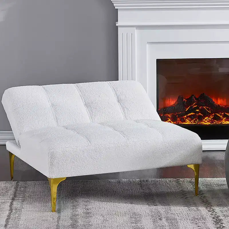 Convertible Futon Sofa Bed with Adjustable Backrest, Teddy Fabric Upholstery and Metal Legs