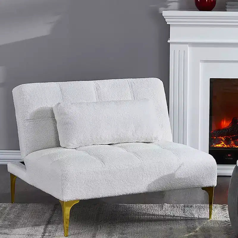 Convertible Futon Sofa Bed with Adjustable Backrest, Teddy Fabric Upholstery and Metal Legs