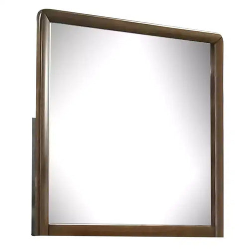 32" Dresser Mirror, Rectangular Frame with Round Edges, Brown Wood