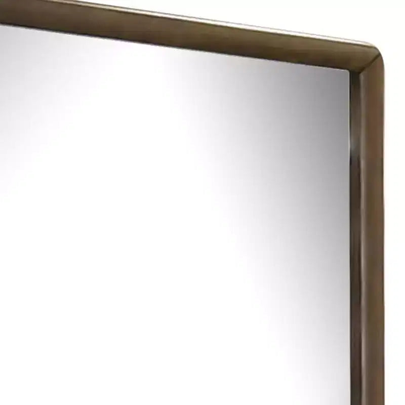 32" Dresser Mirror, Rectangular Frame with Round Edges, Brown Wood