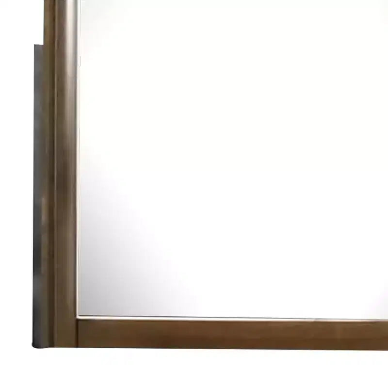 32" Dresser Mirror, Rectangular Frame with Round Edges, Brown Wood