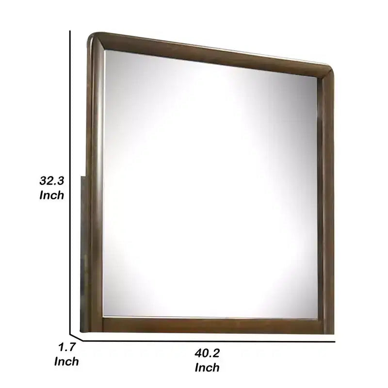 32" Dresser Mirror, Rectangular Frame with Round Edges, Brown Wood