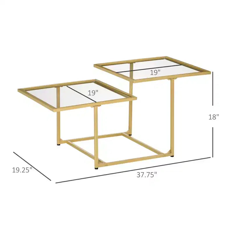 Tempered Glass Coffee Table with 2 Square Tabletops