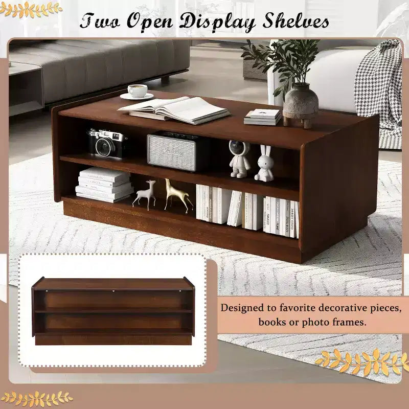 47.2" Modern Rectangle Coffee Table with 4 Drawers, 2 Display Shelves and Tempered Glass Top