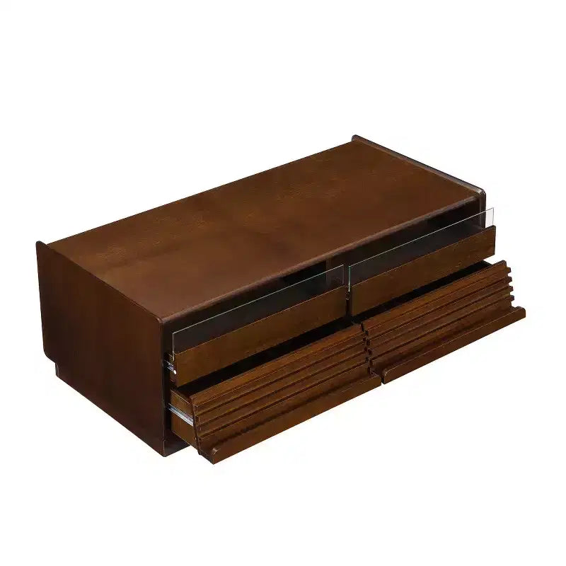 47.2" Modern Rectangle Coffee Table with 4 Drawers, 2 Display Shelves and Tempered Glass Top