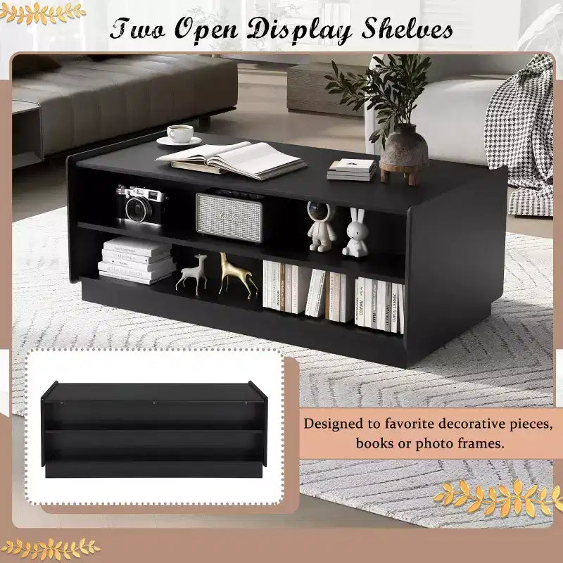 47.2" Modern Rectangle Coffee Table with 4 Drawers, 2 Display Shelves and Tempered Glass Top
