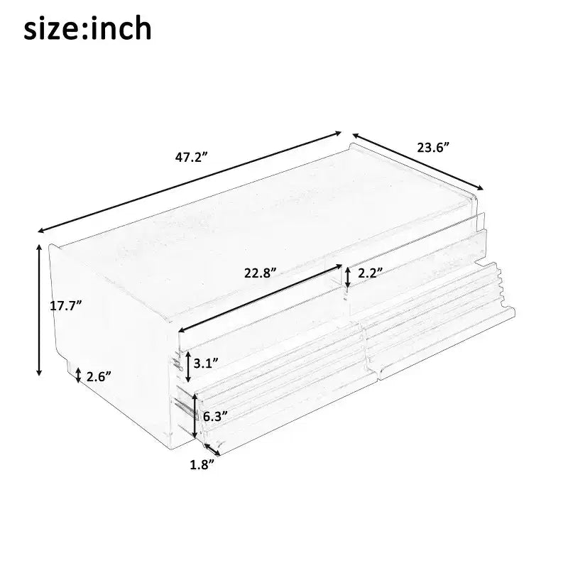 47.2" Modern Rectangle Coffee Table with 4 Drawers, 2 Display Shelves and Tempered Glass Top