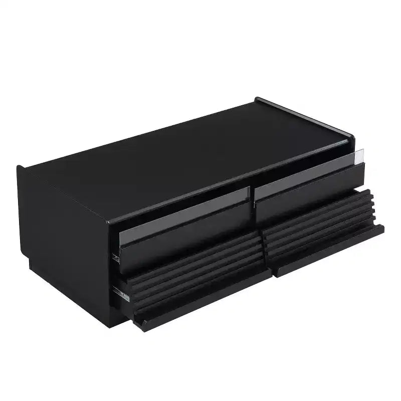 47.2" Modern Rectangle Coffee Table with 4 Drawers, 2 Display Shelves and Tempered Glass Top