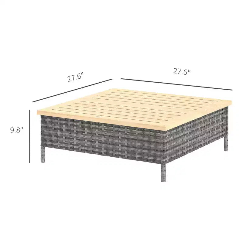 Outdoor PE Rattan Side Table with Natural Fir Wood Top – Weather Resistant