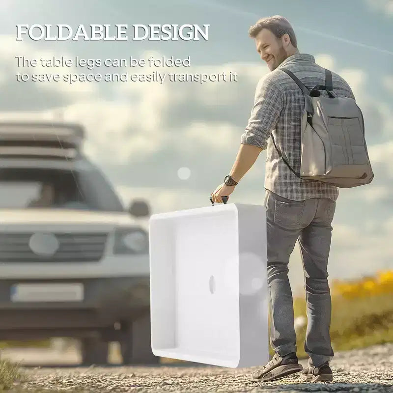 Folding Ice Cooler Table with Drain and Storage Shelf