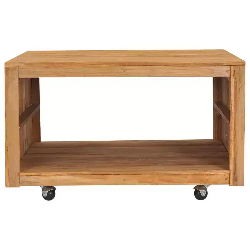 Solid Teak Wood Coffee Table with Wheels, 31.5 x 31.5 x 15.7 inches