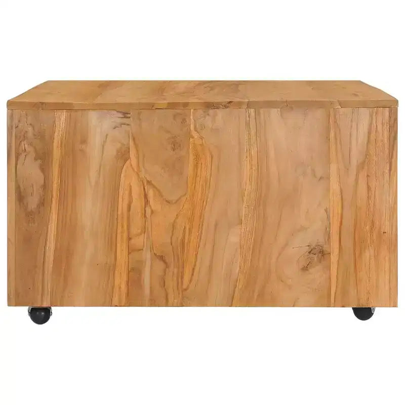 Solid Teak Wood Coffee Table with Wheels, 31.5 x 31.5 x 15.7 inches