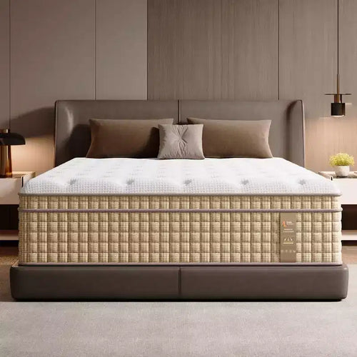 14" Queen Hybrid Mattress – Memory Foam, Pocket Innerspring, Fiberglass-Free, Beige & White