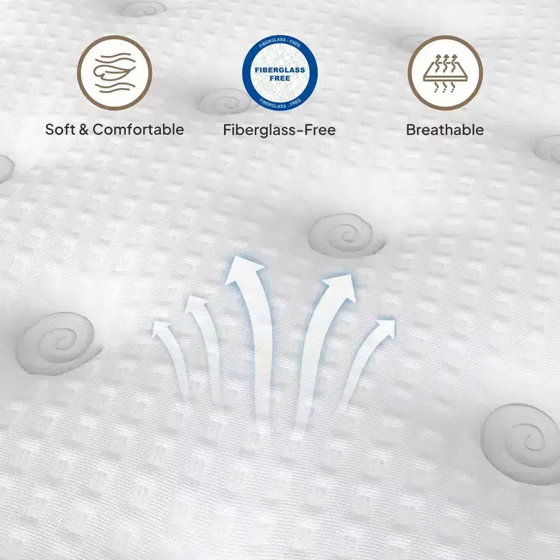 14" Queen Hybrid Mattress – Memory Foam, Pocket Innerspring, Fiberglass-Free, Beige & White