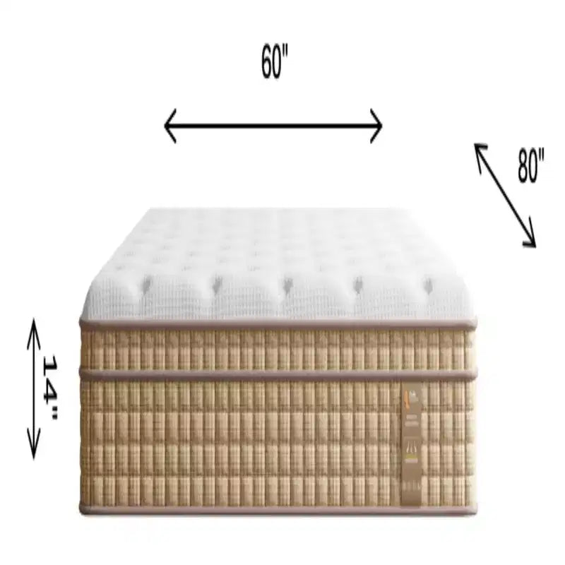 14" Queen Hybrid Mattress – Memory Foam, Pocket Innerspring, Fiberglass-Free, Beige & White