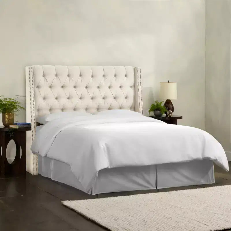 Diamond Tufted Nail Button Wingback Headboard
