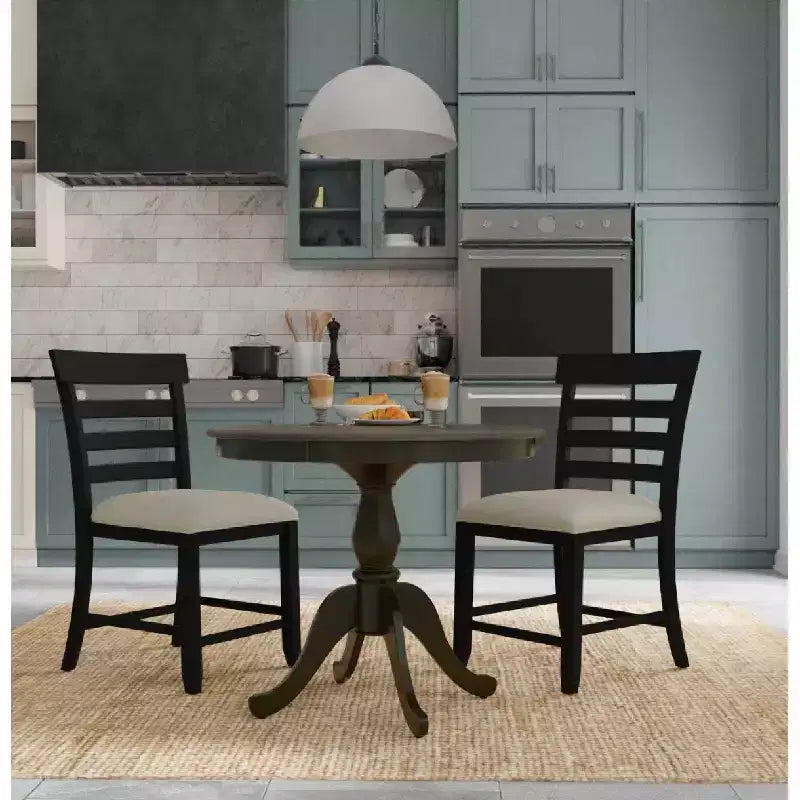 36 Inch Round Pedestal Dining Table – Lathe-Turned Base, Espresso or Black