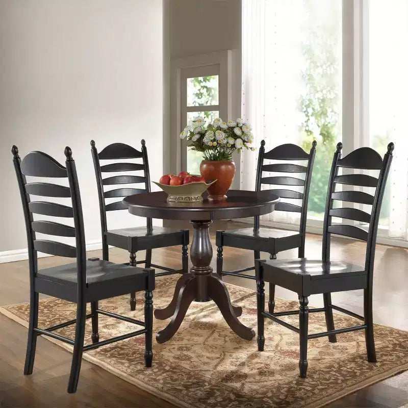 36 Inch Round Pedestal Dining Table – Lathe-Turned Base, Espresso or Black