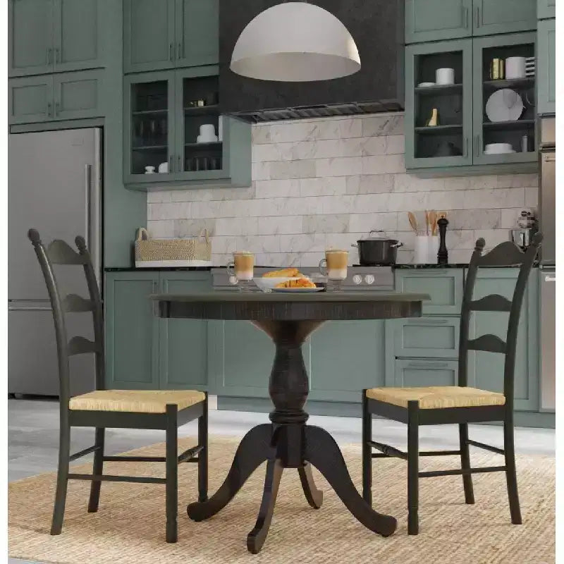 36 Inch Round Pedestal Dining Table – Lathe-Turned Base, Espresso or Black