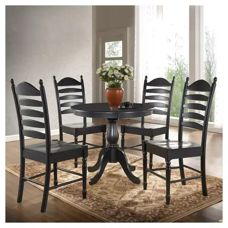 36 Inch Round Pedestal Dining Table – Lathe-Turned Base, Espresso or Black