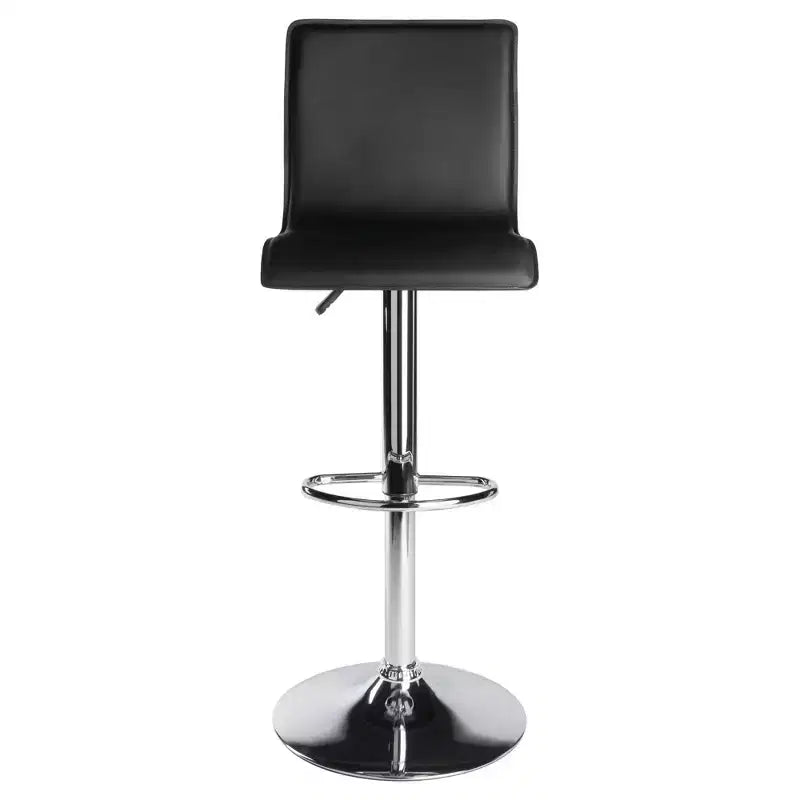High Back L-Shaped Air Lift Adjustable Height Barstool, Black Faux Leather, Swivel, 200lb Capacity