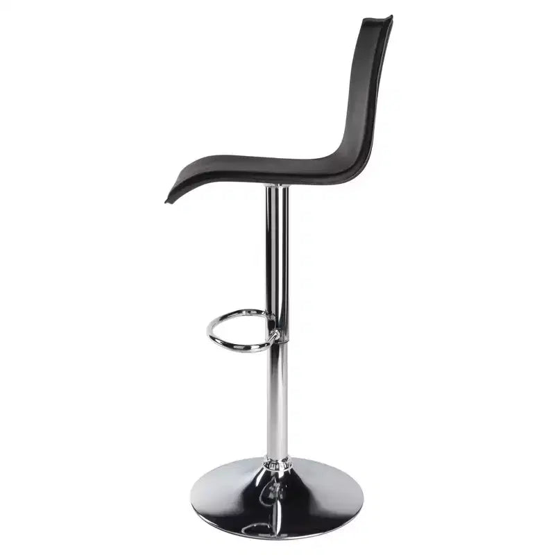 High Back L-Shaped Air Lift Adjustable Height Barstool, Black Faux Leather, Swivel, 200lb Capacity
