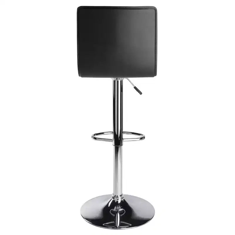 High Back L-Shaped Air Lift Adjustable Height Barstool, Black Faux Leather, Swivel, 200lb Capacity
