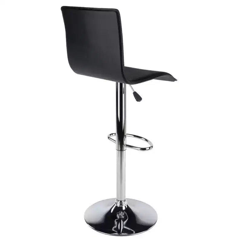 High Back L-Shaped Air Lift Adjustable Height Barstool, Black Faux Leather, Swivel, 200lb Capacity