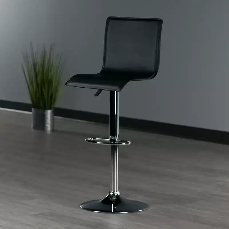 High Back L-Shaped Air Lift Adjustable Height Barstool, Black Faux Leather, Swivel, 200lb Capacity