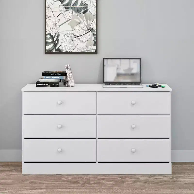 6-Drawer Double Dresser for Bedroom, Wide Chest of Drawers, White, 26.85" Height
