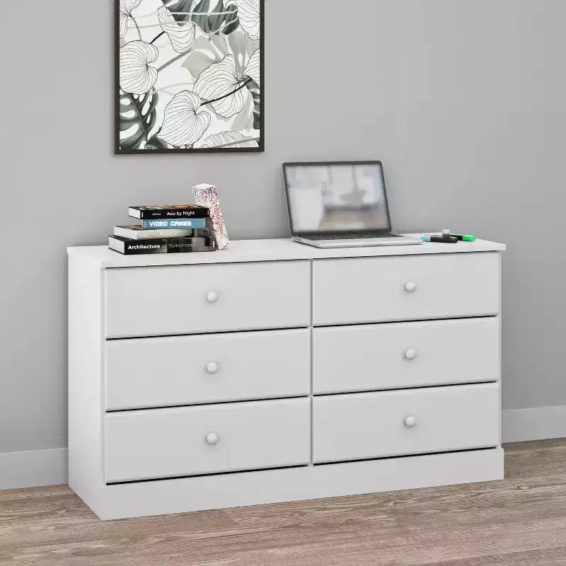 6-Drawer Double Dresser for Bedroom, Wide Chest of Drawers, White, 26.85" Height