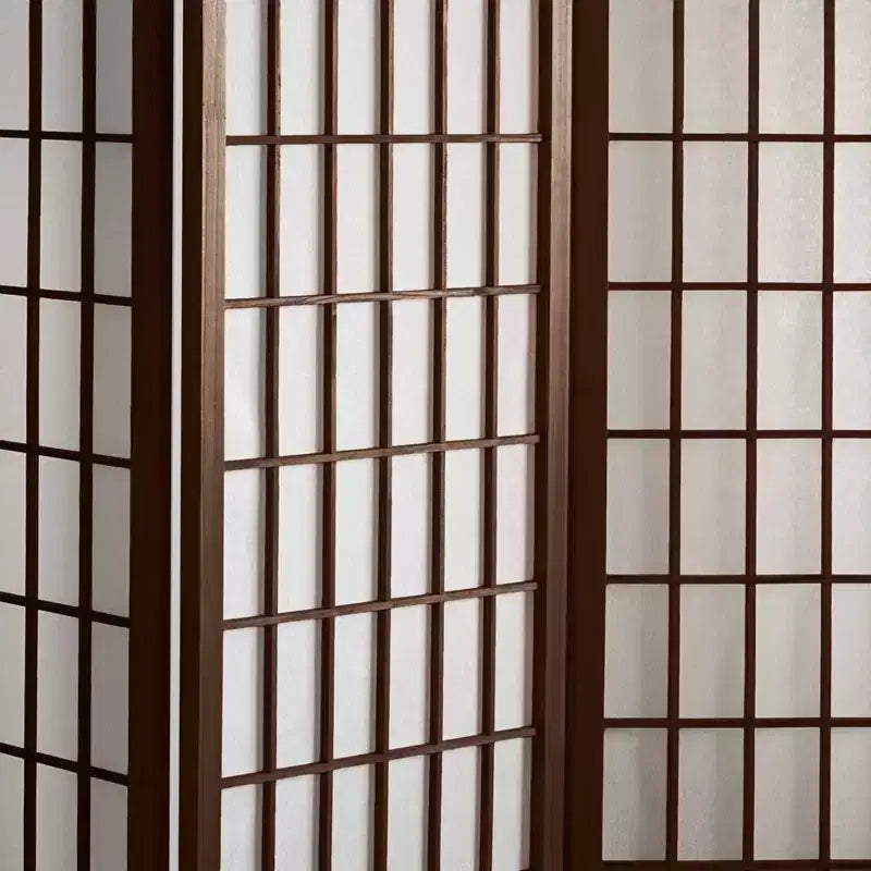 6 ft. Tall Window Pane Shoji Screen - Walnut, 6 Panels, Folding Privacy Partition