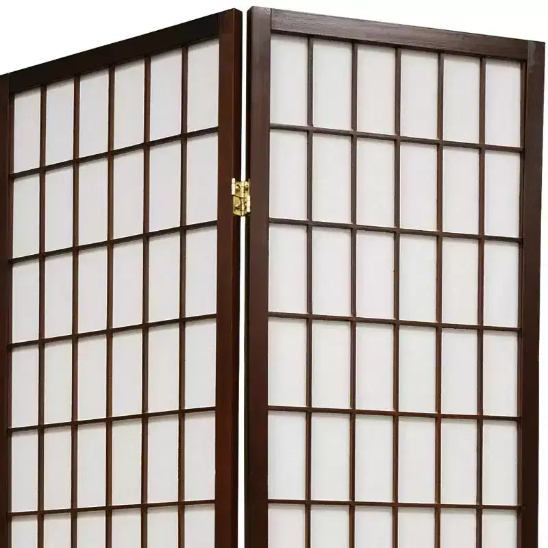 6 ft. Tall Window Pane Shoji Screen - Walnut, 6 Panels, Folding Privacy Partition