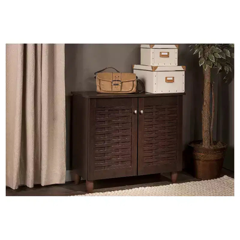 2-Door Wooden Entryway Shoe Storage Cabinet, Engineered Wood, 26.33"H x 29.95"W x 13.1"D
