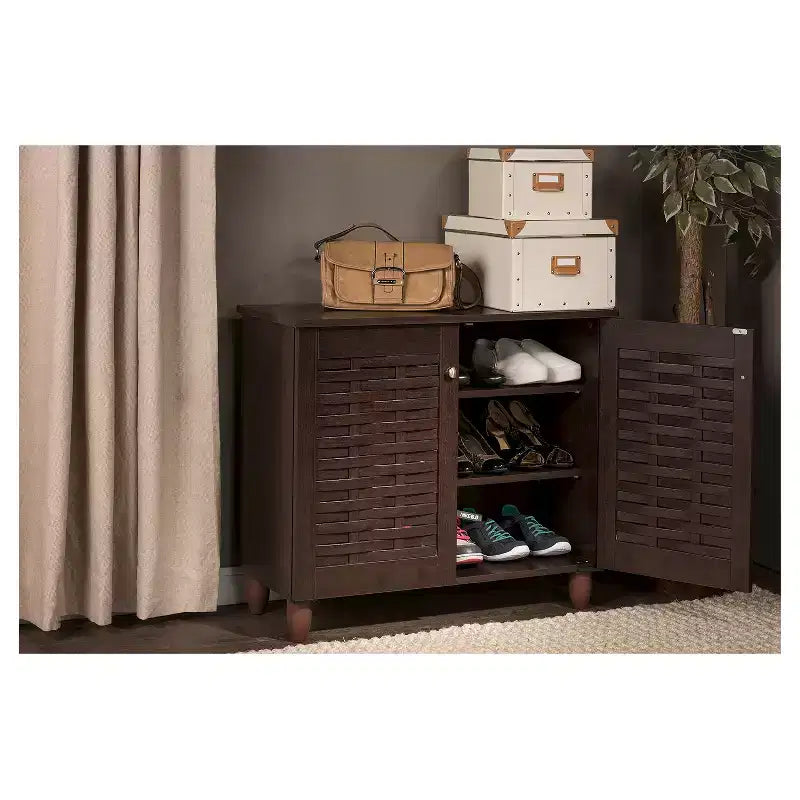 2-Door Wooden Entryway Shoe Storage Cabinet, Engineered Wood, 26.33"H x 29.95"W x 13.1"D