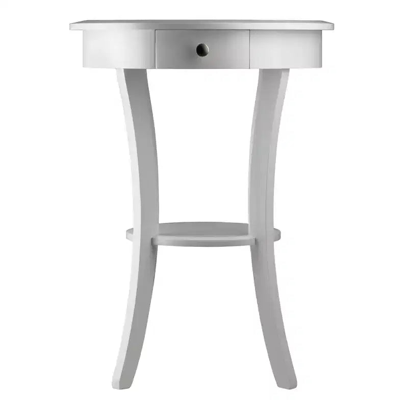 Round Accent Table with Flared Legs, White